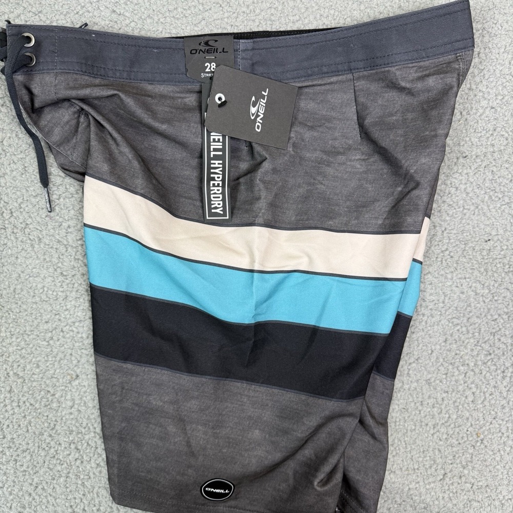 O'Neill Hyperfreak Board‎ Shorts Men 28 Grey Striped Surf Swim Trunks Stretch
